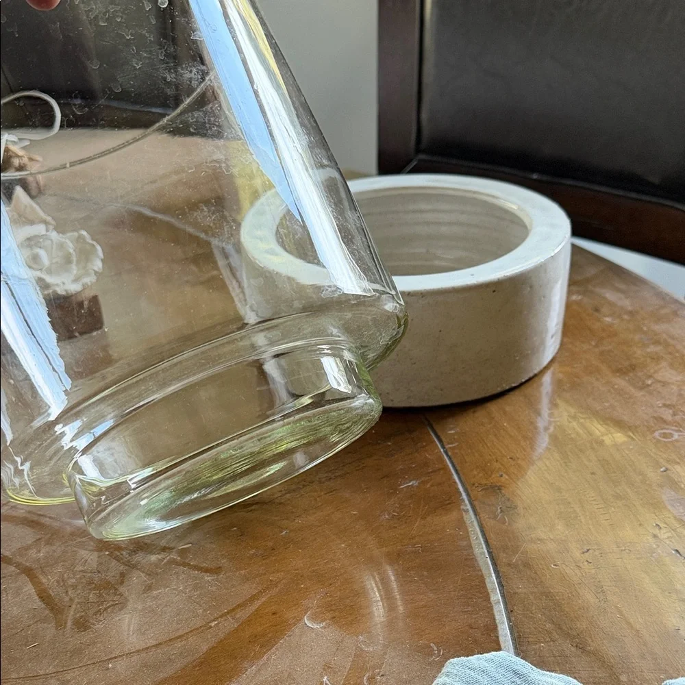 West Elm Glass and White Ceramic Base Candle Holder